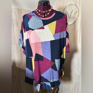 Paisley Grace Geometric Color Block Short Sleeve Top